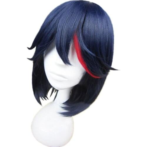 Anime KILL la KILL Matoi Ryuko Short Blue With Red Heat Resistant Hair Cosplay Costume Wig + Track + Wig Cap