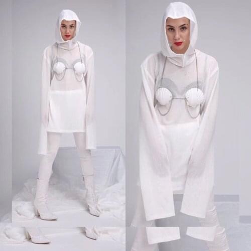 White Gogo Dance Outfit Adult DS DJ Clubwear Performance Costume Pole Dancing Clothes Western Wear Drag Queen Costumes DL7598