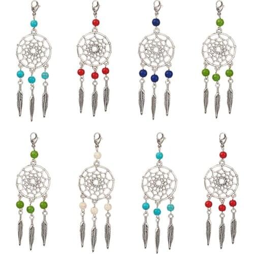 30 pc Dyed Synthetic Dream Big Pendants with Tibetan Style Alloy Findings and 304 Stainless Steel Lobster Claw Clasp