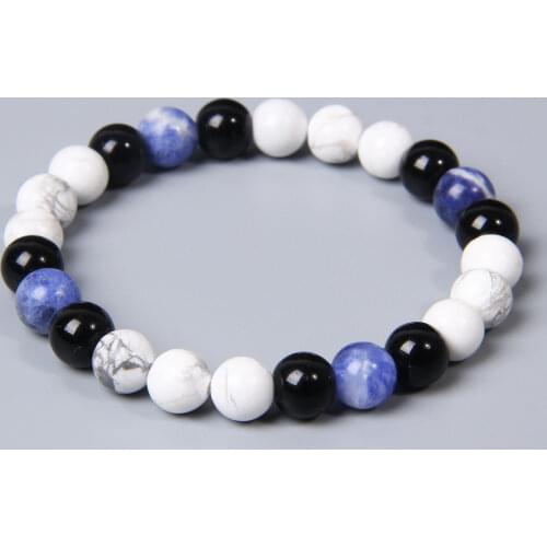 Mem homme brave healing natural white Howlite stone beads bracelet for male friends Elastic rope beaded bracelets jewelry gifts