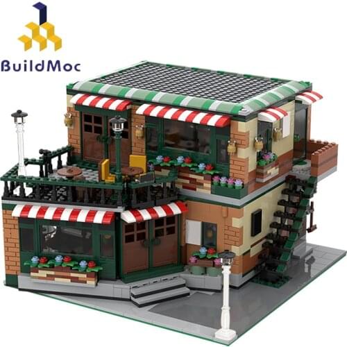 Buildmoc City Buildings MOC Coffee Shop Cafe Architecture Creator Modular Pub Building Blocks Bricks City House Toy For Children