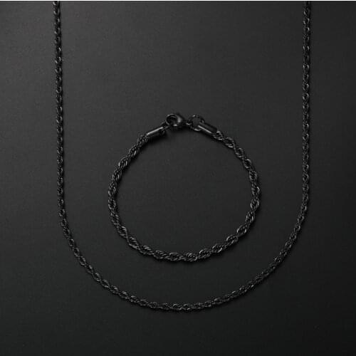 New 316L Stainless Steel Black Twist Chain Necklace & Bracelet Fashion Jewelry Set For Men and Women Best Gift Top Quality