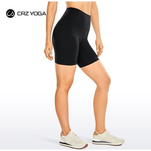CRZ YOGA Womens Brushed Naked Feeling Workout Shorts 6'' - High Waist Matte Biker Shorts Athletic Tight Shorts