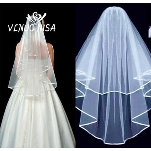 Ivory White Wedding Bridal Veil Tulle Bridal Veils with Comb Wedding Veil With Lace Ribbon Edge For Marriage Wedding Accessories