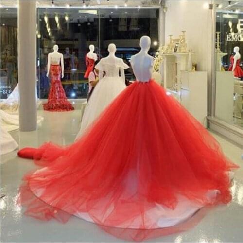 Vintage Soft Tulle Long Train Red Wedding Skirt Custom Made Ball Gown Bridal Tulle Skirts Zipper Style Custom Any Color Free