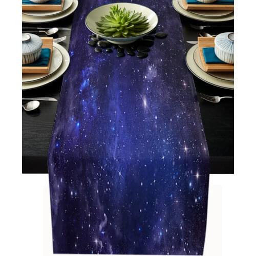 Purple Star Sky Romantic Starry Night Table Runner Wedding Table Decor Dinning Table Runners Placemat Christmas Decor Tablecloth