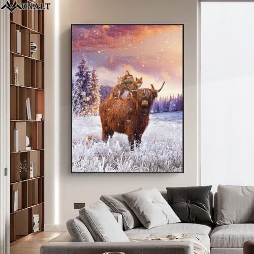 Abstract Art Poster Highland Cattle Fox rabbit Canvas Print Decorative Paintings living room wall art Scandinavian painting