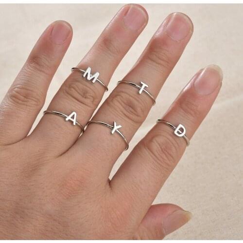 ABDOABDO A-Z letter silver color ring metal adjustable opening abbreviation name letter female Bagues ring simple Anilos