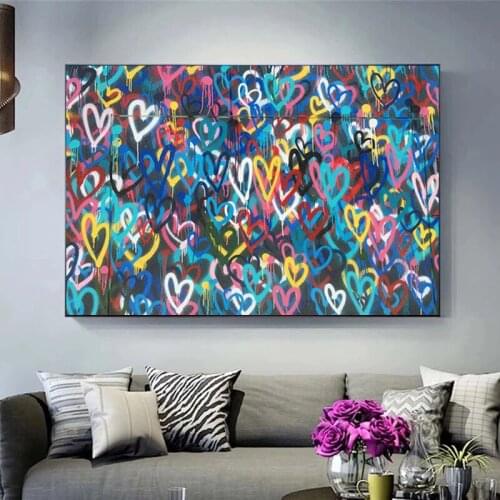 Graffiti Banksy Color Love Hearts Canvas Painting Posters and Prints Abstract Wall Art Pictures for Living Room Home Decor