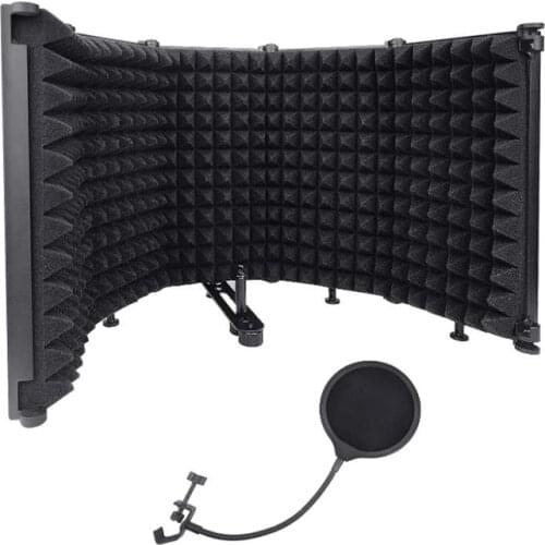Microphone Isolation Shield with Blowout Prevention Net,Absorbing Foam Reflector Folding Panel,for Blue Yeti,Etc(5 Fold)