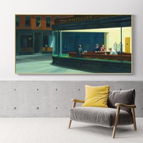 Famous Painting Nighthawks By Edward Hopper Canvas Painting Art Posters and Prints Wall Art Pictures for Living Room Home Decor
