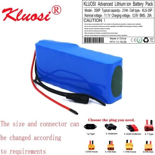 KLUOSI 12V 21Ah 20Ah 3S6P 12.6V Large Capacity Lithium Battery Pack with 25A BMS LED Lamp Light Backup Power Electrical Tool