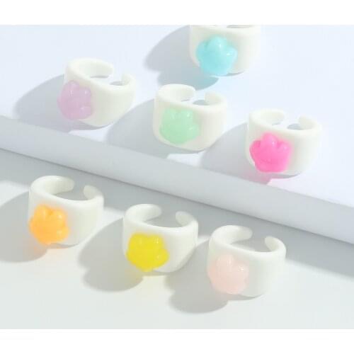 New Fashion Colorful Flowers Open Rings Candy Acrylic Geometric Round Finger Rings For Women Girls Party Summer Jewelry Gift