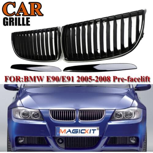 MagicKit Pair Gloss Black Sport Grille Grill For BMW E90 E91 3 Series Sedan 4DR 05-08