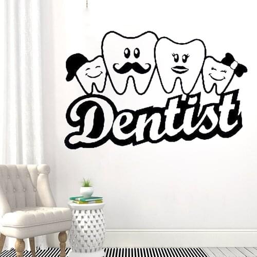 Cute Dentist Teeth Sign Wall Art Decals Dental Clinic Door Window Glass Wall Art Wall Stickers Vinyl Removable FK-140