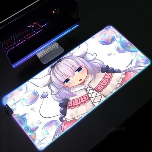 Kanna Cute RGB Mouse Pad Anime Large Mousepads Gamer Computer Kawaii Mous Pad LED Light Gaming Keyboard Pink Table Mats Desk Mat