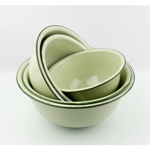 Green enamel basin, deep enamel soup bowl, multi-purpose basin