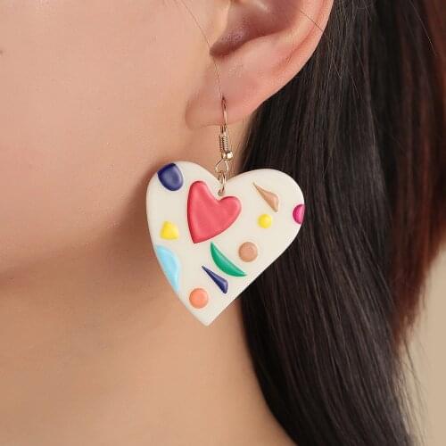 Fashion Trendy Eardrop Small Fresh Sweet Wind Colorful Love Cute/Romantic 1 Pair Lover Dangling Acrylic Earrings For Women 2021
