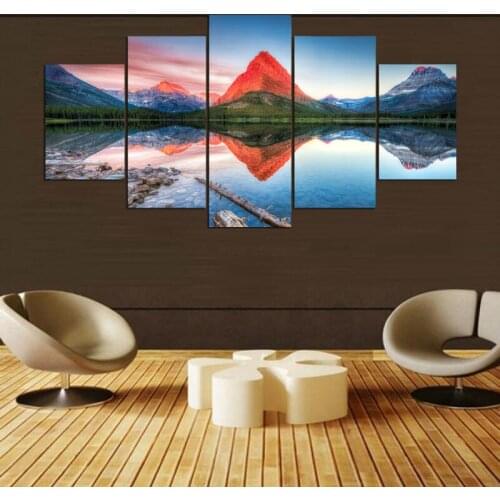 Nature View Modular 5 Panels Modern Home Decor HD Prints Mountain Reflections Lake Landscape Canvas Paintings Wall Art Poster