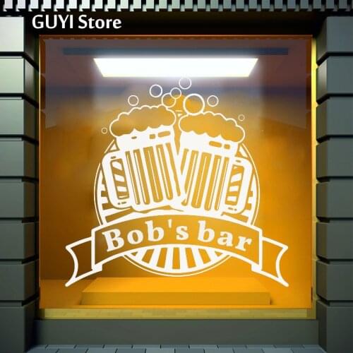 Alcohol Bar Name Custom Wall Stickers Kitchen Dining Room Decor Mugs of Beer Wall Stickers Vinyl Waterproof Bar Decoration Z583