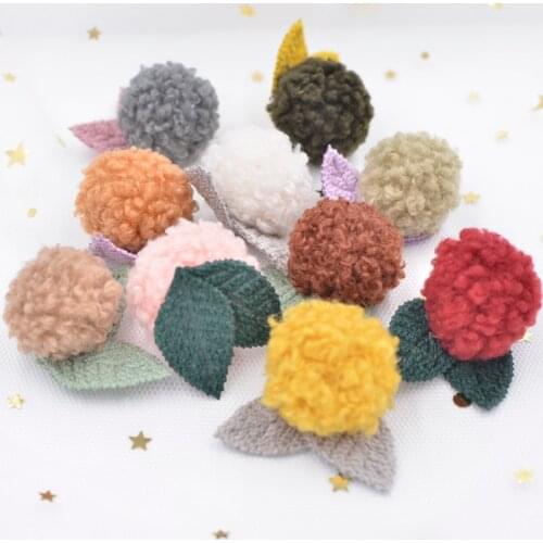 Leaf Stick on Teddy Plush Balls Patches for Clothing, Hat, Bag, Woolen Gloves, Socks, Leggings Ornament Applique Accessories S70