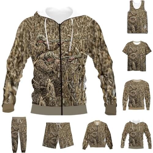 New Fashion 3D Full Print Camo Hunting T-shirt/Sweatshirt/Zip Hoodies/Thin Jacket/Pants Four Seasons Casual Suit