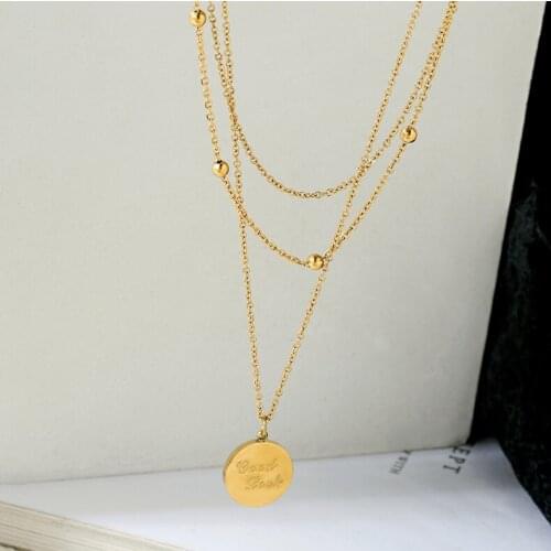 Titanium With 18K Layered Chain Good Luck Necklaces Women Jewelry Runway T Show Party Rare Top Japan Korea Fashion