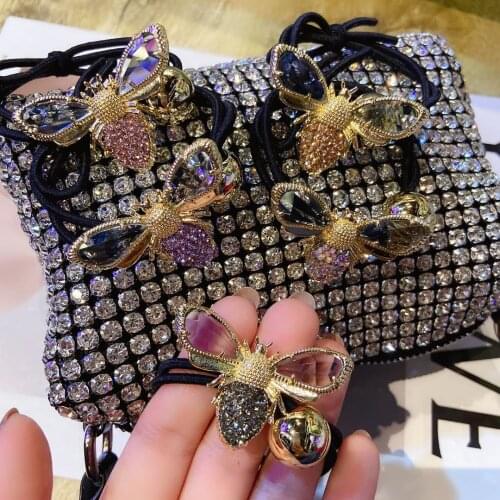 Elegant Bee Elastic Hair Tie Crystal Rhinestone Head Ponytail Jewelry Hair Accessories for Girl Women Hair Bands for Hair Tieing