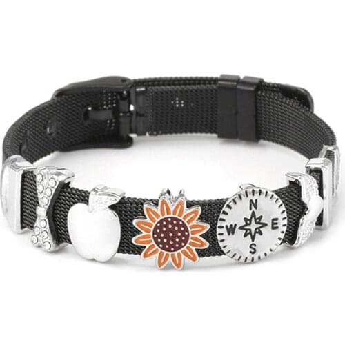 DIY The Sunflower Grows Towards The Sun Charm Slide Beads Fit Brand Stainless Steel Mesh Bracelets For Women Jewelry Gift