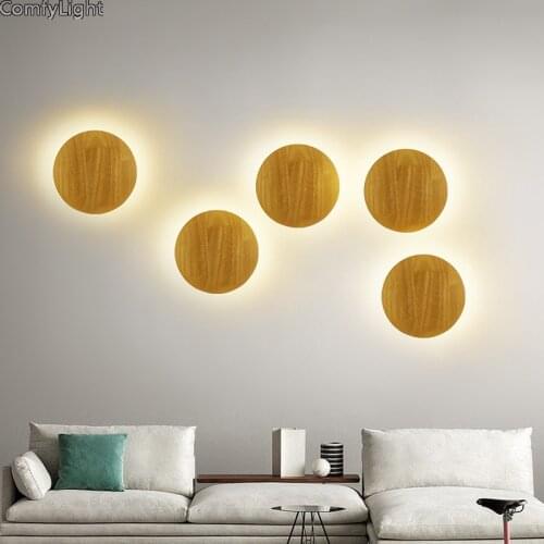 Led Wall Lamp Wood Round Wall Light For Bedroom Home Loft Lighting Luminaire Bathroom Lighting Fixture Sconces LED Night Lights
