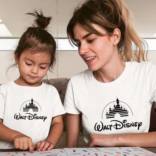 WALT DISNEY Castle White T Shirt Children Summer Short Sleeve Adult Unisex Tops Tshirt Graphic Family Matching Clothes