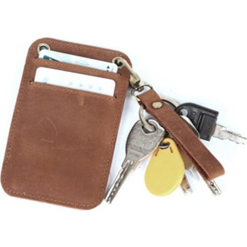 Genuine Leather Credit Card Holder Vintage Key Chain Bagportable Card Case Credit ID Card Bag Purse Men Wallet Car Key Holder