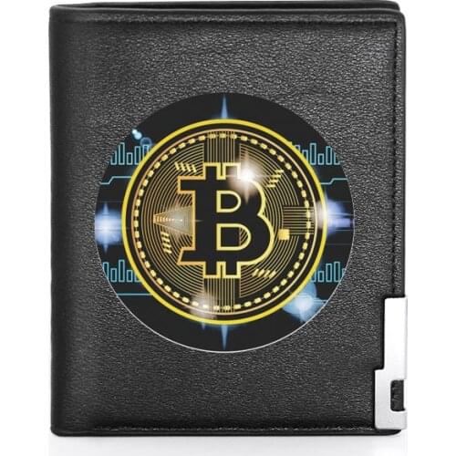 High Quality Cryptocurrency Bitcoin Design Printing Leather Wallet Credit Card Holder Short Purse