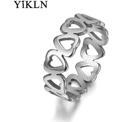 YiKLN Titanium Steel Fashion Hollow Heart Lover Ring Classic Gold/Silver Color Engagement Wedding Rings For Women Anneau YR17154