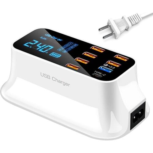 Charger USB Phone Charger Fast Charging Qc3.0 8 Ports with LCD HD Display Quick Charge Multi Function for Smartphone Power bank