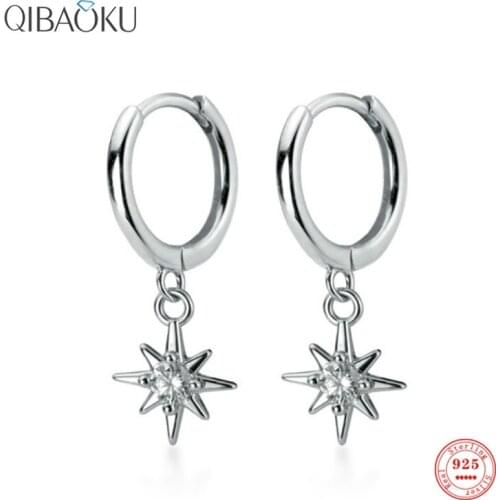 925 Sterling Silver Hoop Earrings Star Design Light Star Ear Buckle Female Simple Small Fresh Zircon Earrings Jewelry for Women