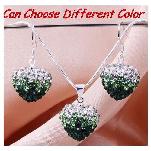 Gh56 mixed blue black multicolor Beads Gradient Heart set drop earrings Necklace Pendant Snake Chains crystal