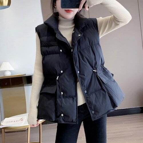 Women 2021 Autumn Winter New White Duck Down Coat Vest Female Warm Solid Short Puffer Jackets Loose Pocket Streetwear Waistcoat