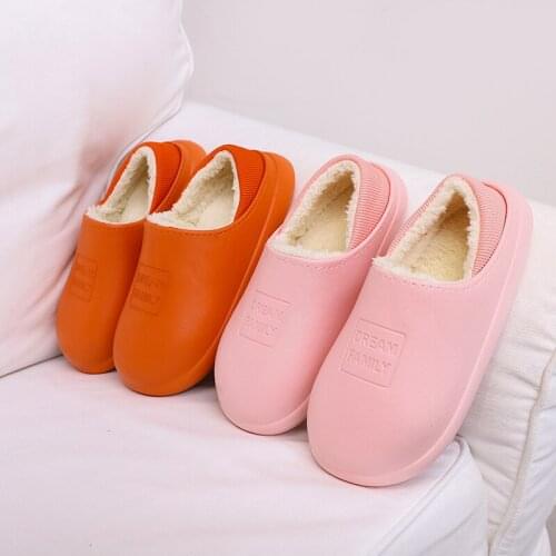 Winter Women Indoor Cotton Slippers Water-proof with Plush Warm Shoes Non-Slip Couple Dual-Use Cotton Slippers Men Home Sandals