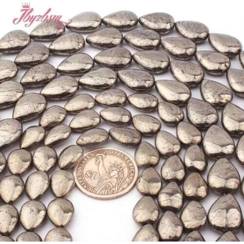 10x14 13x18mm Smooth Drop Silvers Gray Pyrite Beads Natural Stone Beads for DIY Women Necklace Bracelet Jewelry Making 15"