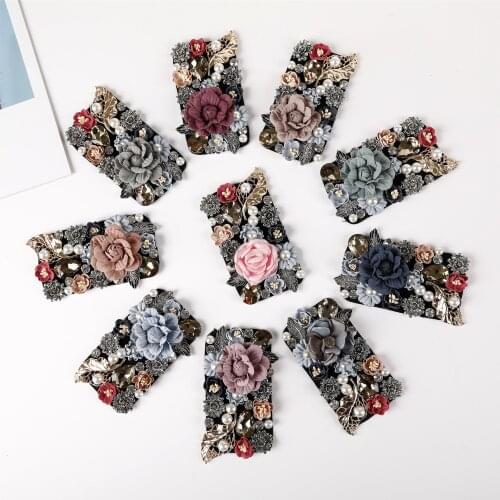 2pc Rhinestone flower Patches beads Crystal glue back fabric flower Sew on Crystal beaded Applique patch accessory for scandals