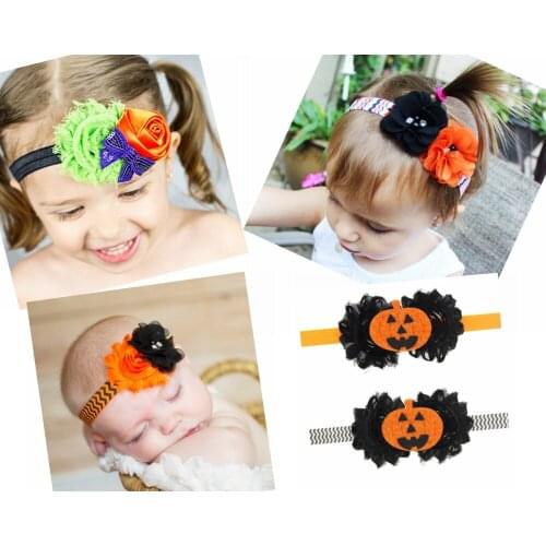 50pcs girl Halloween carnival hair Shabby lace Chiffon rose flowers headbands pumpkin spook Elastic Hair Bands WS004