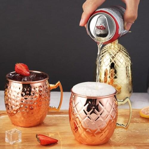 550ml 18 Ounces Moscow Mule Mug Stainless Steel Hammered Copper Plated Beer Cup Coffee Cup Bar Drinkware