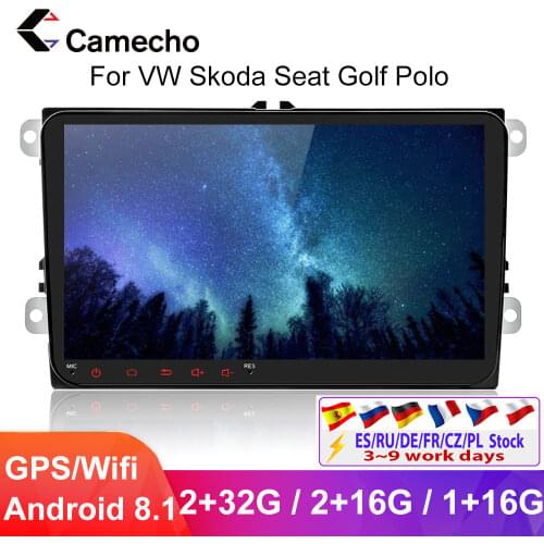 Camecho Car Android 8.1 2Din Radio GPS multimedia Player Wifi Mirror Link Autoradio For VW Skoda Octavia golf touran passat polo