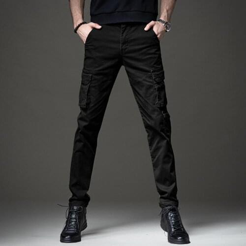 Cargo Pants Men Streetwear Cotton Straight Slim Strech Trouser For Work Autumn Winter