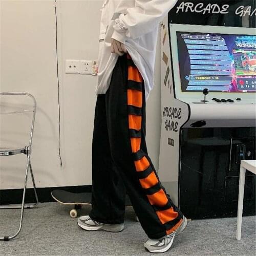 Orange Plaid Pants Women Summer Staight Trousers Girl Female Korean Style High Waist Gothic Spring Harajuku Punk Pants Males