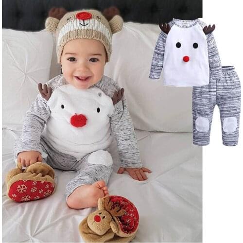 Infant Kids Christmas Cute two Piece Set Long Sleeves Tops+Pants toddler newborn baby X-Mas Winter Cotton 2 pcs set For child