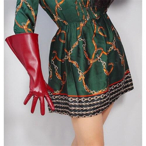 LONG GLOVES Unisex Burgundy Red Faux Leather 38cm Wide Balloon Puff Sleeves Unisex Female Male Gloves 2020 NEW PU153