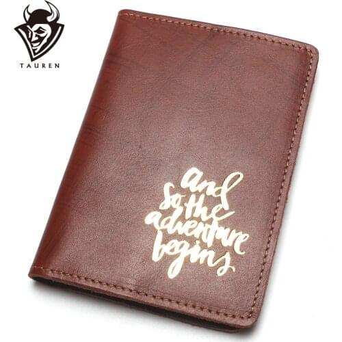 Travel Passport Wallet Vintage Crazy Horse Cover Genuine Leather Holder Printing Id Bag