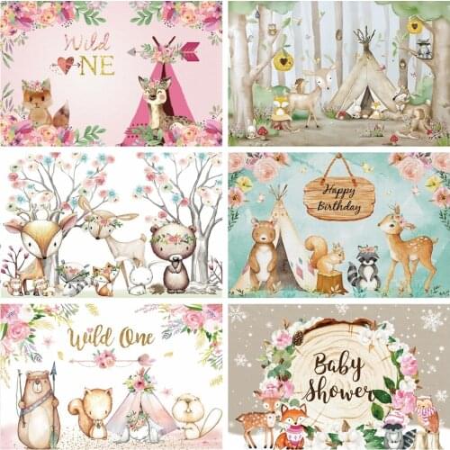 Laeacco Birthday Backdrops Wild One Jungle Animals Flowers Tent Safari Party Photography Backgrounds Newborn Photocall Photozone